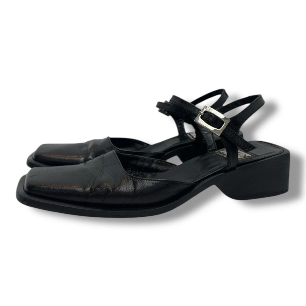 Cesare Paciotti Heroes 1177 Black Leather Square Toe Slingback Heels 37.5 US 6.5